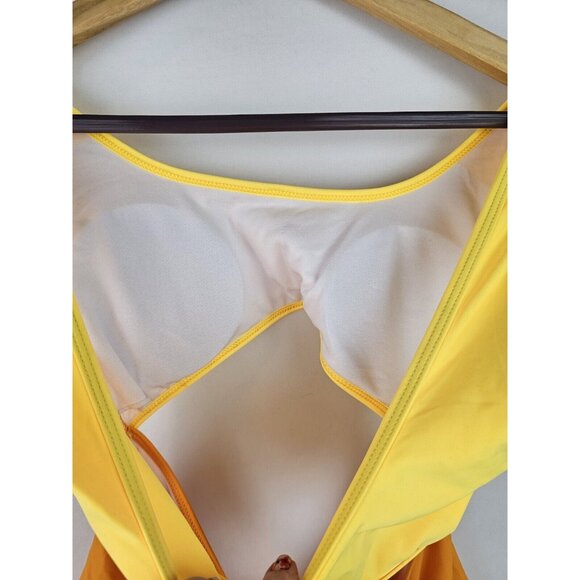 Ekouaer Women's Swimsuit Size Large Yellow Orange Center Cut Out One Piece Swim - Picture 6 of 7